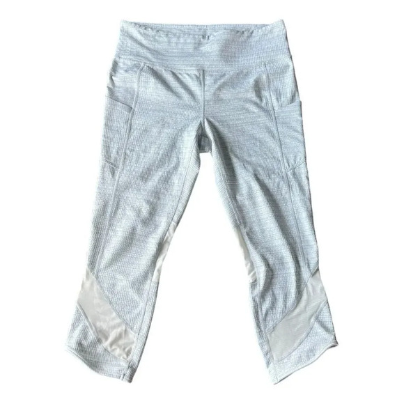 Athleta Pants - Athleta Light Gray and White Active Workout Leggings with Pockets Size‎ Large